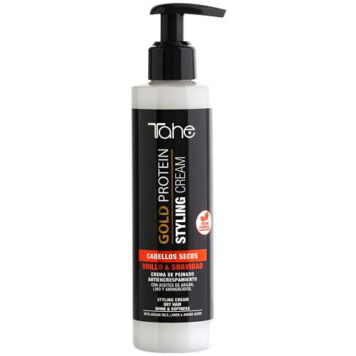 Tahe Gold Protein Crema de peinado Brillo, Suavidad y Protección térmica para cabellos secos, 200 ml